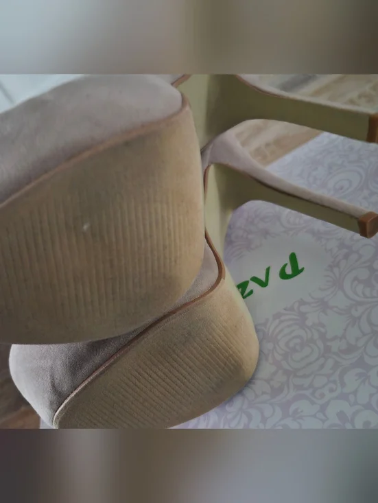 PazzlrClassic Nude Platform High Heels - Women 7.5 Faux Suede - Picture 3 of 8